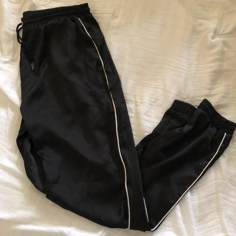 Missguided Black Satin Stripe Joggers US 10